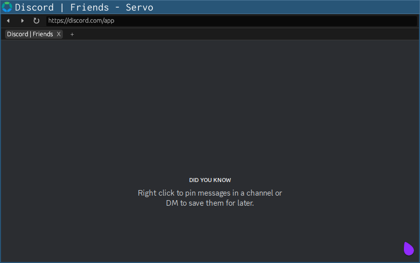 Discord loading screen in Servo, after logging in