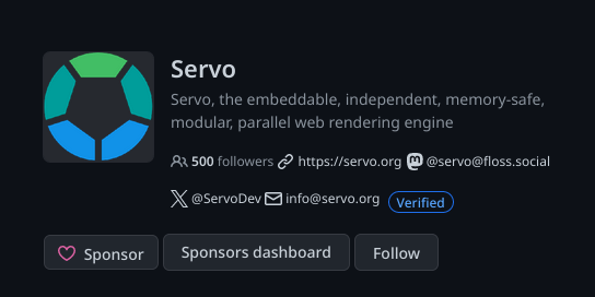Servo’s donation page on GitHub Sponsors