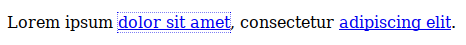 Text with two links where the first one is focused so it has a thin outline around it