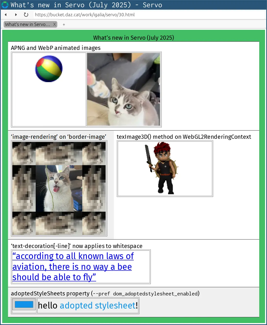 servoshell nightly showing the same things, but animated
