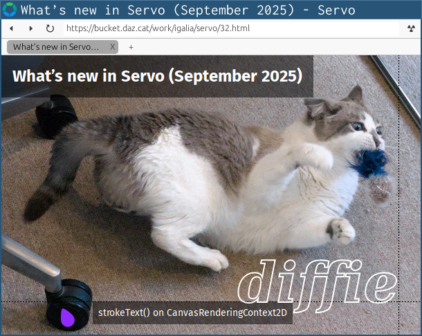 servoshell nightly showing new support for the strokeText() method on CanvasRenderingContext2D