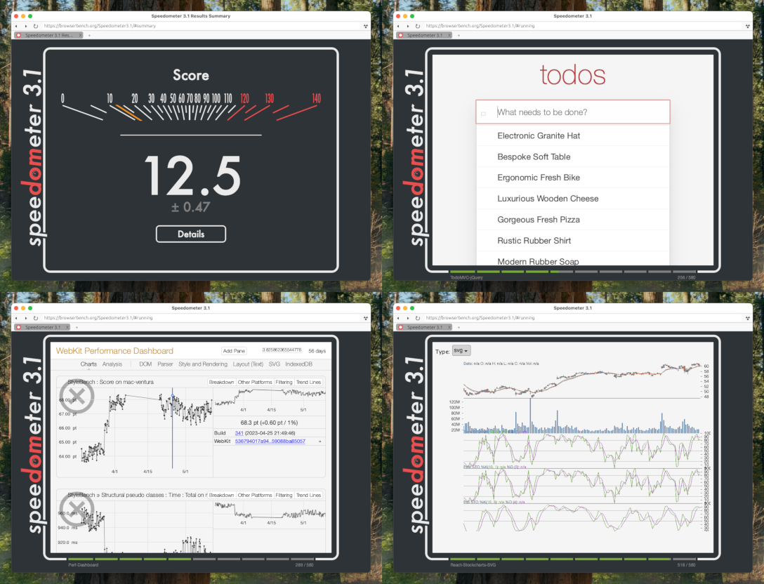 servoshell nightly showing Speedometer 3.1 running successfully on macOS