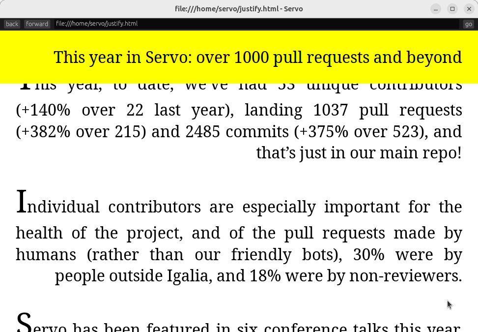 Servo nightly showing support for ‘text-align-last’, ‘text-align: justify’, ‘vertical-align: baseline’, and ‘position: sticky’