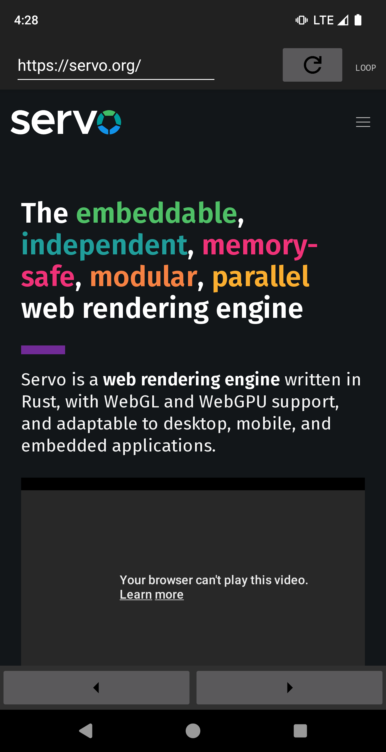 servoshell on Android with new navigation UI